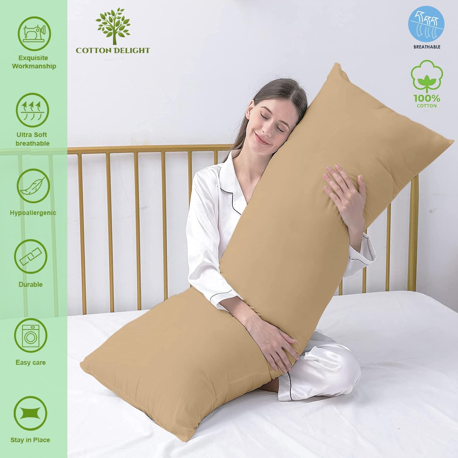 Amazon｜Cotton Delight 抱き枕カバー 20 x 54 ジッパー開閉 トープ